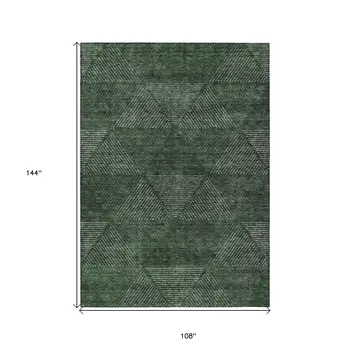 9' X 12' Fern Green And Emerald Geometric Washable Indoor Outdoor Area Rug