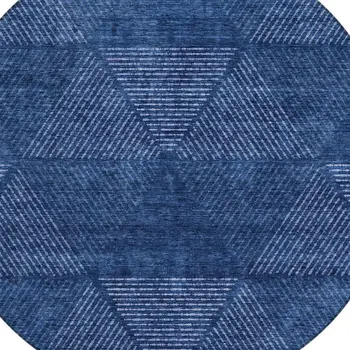 8' Navy Blue And Sky Blue Round Geometric Washable Indoor Outdoor Area Rug
