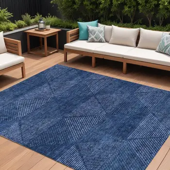 8' X 10' Navy Blue And Sky Blue Geometric Washable Indoor Outdoor Area Rug