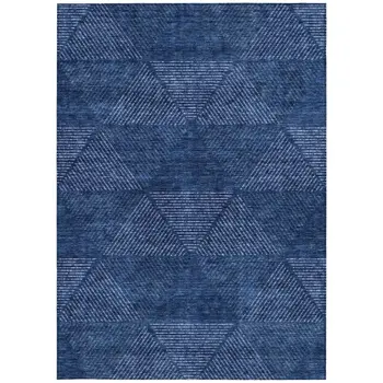 9' X 12' Navy Blue And Sky Blue Geometric Washable Indoor Outdoor Area Rug
