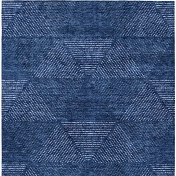 10' X 14' Navy Blue And Sky Blue Geometric Washable Indoor Outdoor Area Rug