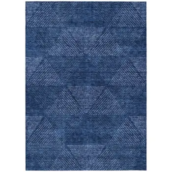 10' X 14' Navy Blue And Sky Blue Geometric Washable Indoor Outdoor Area Rug