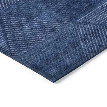 10' X 14' Navy Blue And Sky Blue Geometric Washable Indoor Outdoor Area Rug