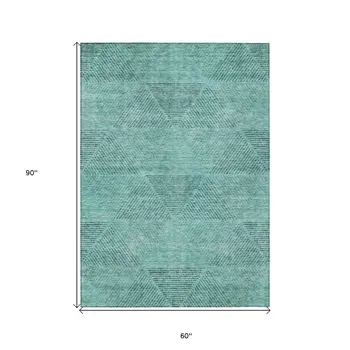 5' X 8' Teal Blue And Aqua Geometric Washable Indoor Outdoor Area Rug