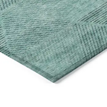 5' X 8' Teal Blue And Aqua Geometric Washable Indoor Outdoor Area Rug