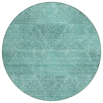 8' Teal Blue And Aqua Round Geometric Washable Indoor Outdoor Area Rug