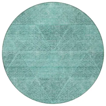 8' Teal Blue And Aqua Round Geometric Washable Indoor Outdoor Area Rug