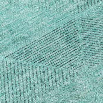 8' Teal Blue And Aqua Round Geometric Washable Indoor Outdoor Area Rug