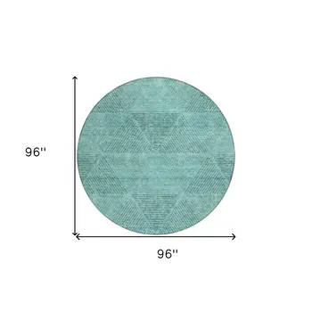 8' Teal Blue And Aqua Round Geometric Washable Indoor Outdoor Area Rug