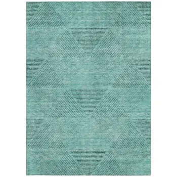 8' X 10' Teal Blue And Aqua Geometric Washable Indoor Outdoor Area Rug