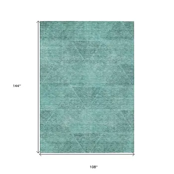 9' X 12' Teal Blue And Aqua Geometric Washable Indoor Outdoor Area Rug
