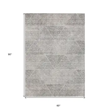 5' X 8' Taupe Brown And Ivory Geometric Washable Indoor Outdoor Area Rug
