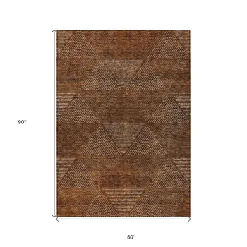 5' X 8' Terra Cotta Copper And Beige Geometric Washable Indoor Outdoor Area Rug