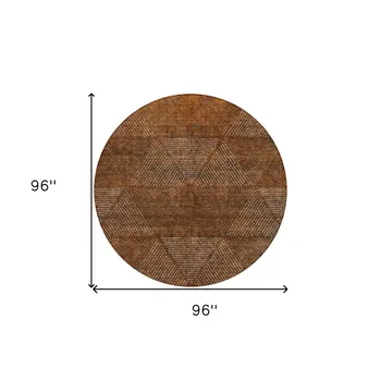 8' Terra Cotta Copper And Beige Round Geometric Washable Indoor Outdoor Area Rug