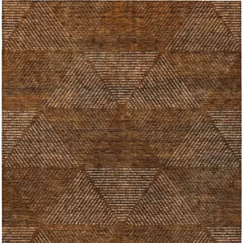 9' X 12' Terra Cotta Copper And Beige Geometric Washable Indoor Outdoor Area Rug