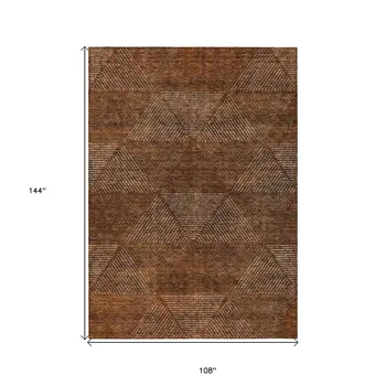 9' X 12' Terra Cotta Copper And Beige Geometric Washable Indoor Outdoor Area Rug
