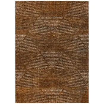 9' X 12' Terra Cotta Copper And Beige Geometric Washable Indoor Outdoor Area Rug