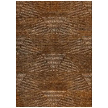 10' X 14' Terra Cotta Copper And Beige Geometric Washable Indoor Outdoor Area Rug