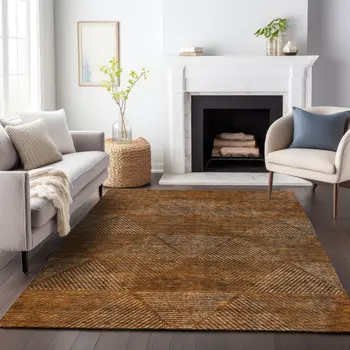10' X 14' Terra Cotta Copper And Beige Geometric Washable Indoor Outdoor Area Rug