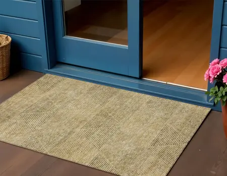 3' X 5' Wheat And Beige Geometric Washable Indoor Outdoor Area Rug