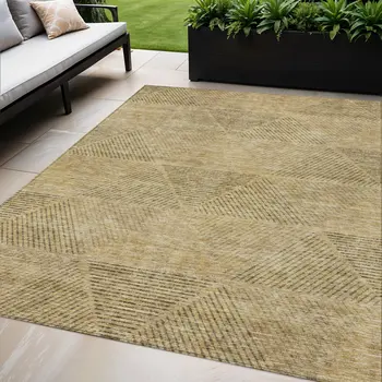 5' X 8' Wheat And Beige Geometric Washable Indoor Outdoor Area Rug