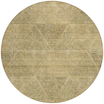 8' Wheat And Beige Round Geometric Washable Indoor Outdoor Area Rug