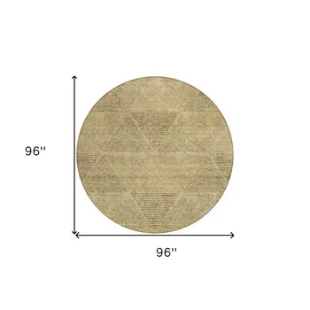 8' Wheat And Beige Round Geometric Washable Indoor Outdoor Area Rug