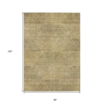 8' X 10' Wheat And Beige Geometric Washable Indoor Outdoor Area Rug
