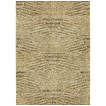 8' X 10' Wheat And Beige Geometric Washable Indoor Outdoor Area Rug