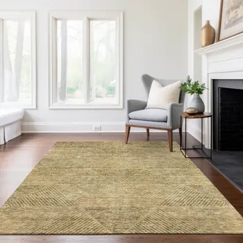 8' X 10' Wheat And Beige Geometric Washable Indoor Outdoor Area Rug