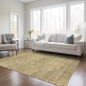 8' X 10' Wheat And Beige Geometric Washable Indoor Outdoor Area Rug