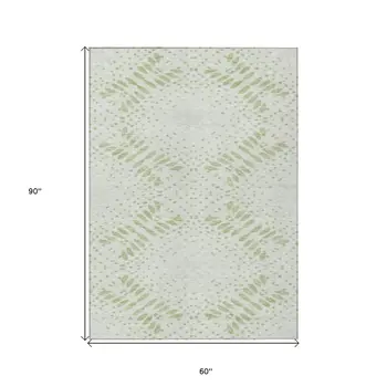 5' X 8' Artichoke Green And Fern Green Floral Washable Indoor Outdoor Area Rug