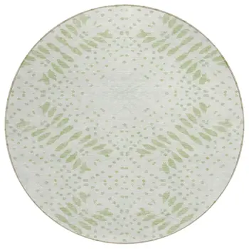 8' Artichoke Green And Fern Green Round Floral Washable Indoor Outdoor Area Rug