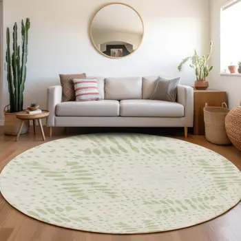 8' Artichoke Green And Fern Green Round Floral Washable Indoor Outdoor Area Rug