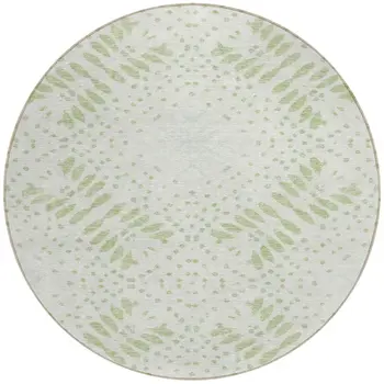 8' Artichoke Green And Fern Green Round Floral Washable Indoor Outdoor Area Rug