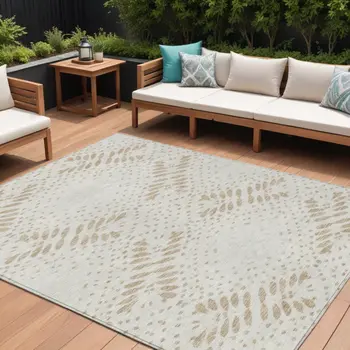8' X 10' Beige Taupe And Tan Floral Washable Indoor Outdoor Area Rug
