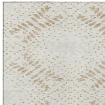 9' X 12' Beige Taupe And Tan Floral Washable Indoor Outdoor Area Rug