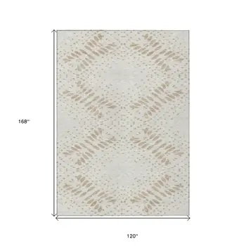 10' X 14' Beige Taupe And Tan Floral Washable Indoor Outdoor Area Rug