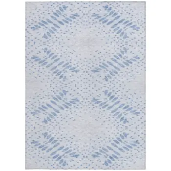 3' X 5' Denim Blue And Sky Blue Floral Washable Indoor Outdoor Area Rug