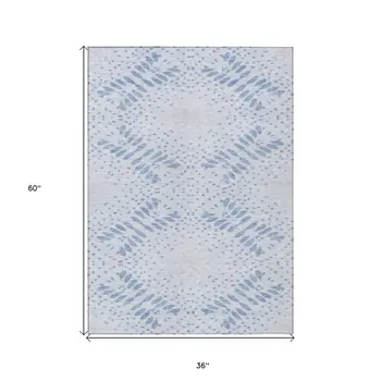 3' X 5' Denim Blue And Sky Blue Floral Washable Indoor Outdoor Area Rug
