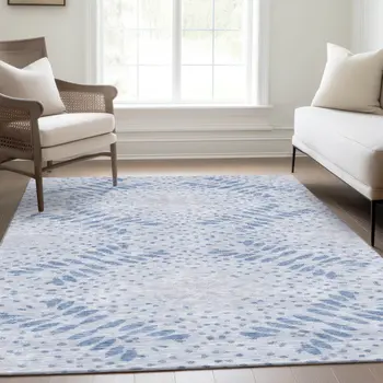 3' X 5' Denim Blue And Sky Blue Floral Washable Indoor Outdoor Area Rug