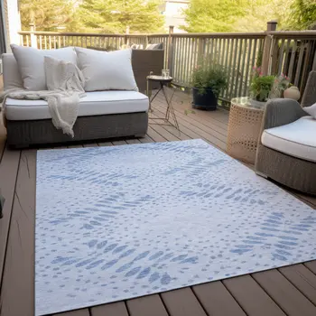 3' X 5' Denim Blue And Sky Blue Floral Washable Indoor Outdoor Area Rug
