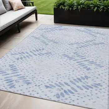 5' X 8' Denim Blue And Sky Blue Floral Washable Indoor Outdoor Area Rug