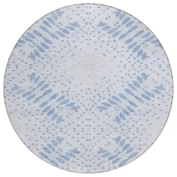 8' Denim Blue And Sky Blue Round Floral Washable Indoor Outdoor Area Rug