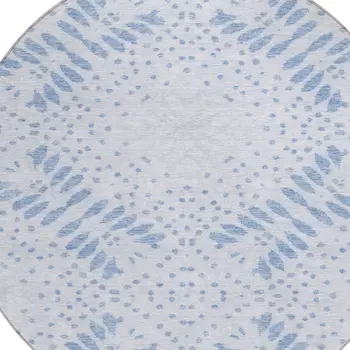 8' Denim Blue And Sky Blue Round Floral Washable Indoor Outdoor Area Rug