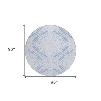 8' Denim Blue And Sky Blue Round Floral Washable Indoor Outdoor Area Rug