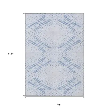 9' X 12' Denim Blue And Sky Blue Floral Washable Indoor Outdoor Area Rug