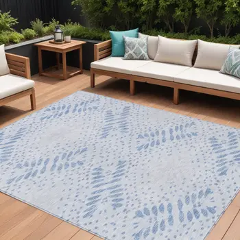 10' X 14' Denim Blue And Sky Blue Floral Washable Indoor Outdoor Area Rug