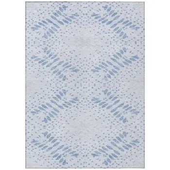 10' X 14' Denim Blue And Sky Blue Floral Washable Indoor Outdoor Area Rug