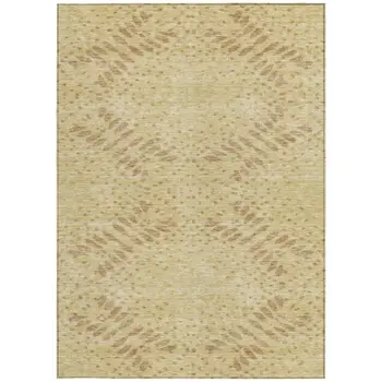 3' X 5' Gold Beige And Taupe Floral Washable Indoor Outdoor Area Rug